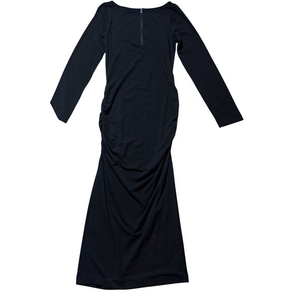Express L Long Sleeve Black Maxi Dress With Side Ruching Goth Whimsigoth - Picture 2 of 10